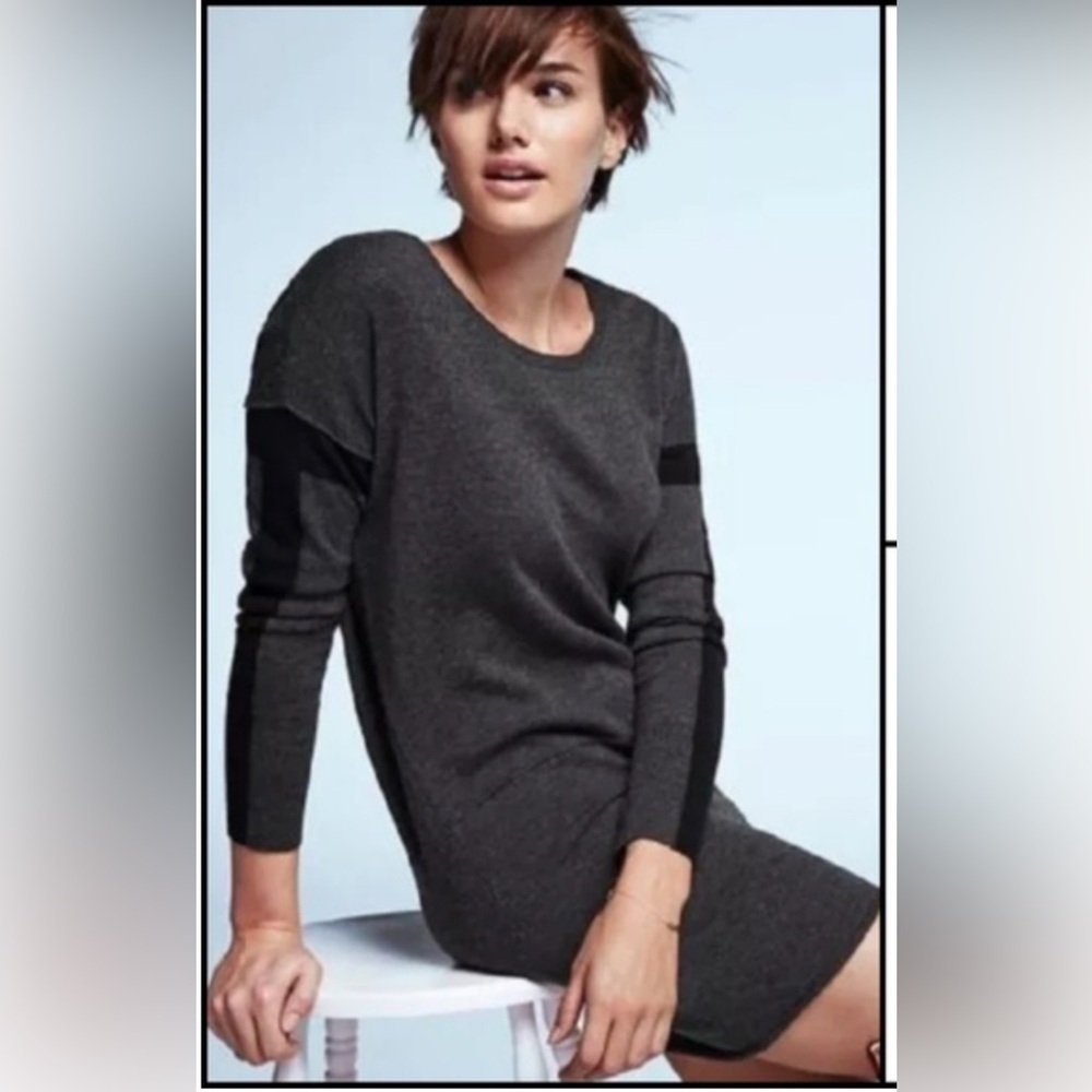Athleta small gray block dress merino wool black accents